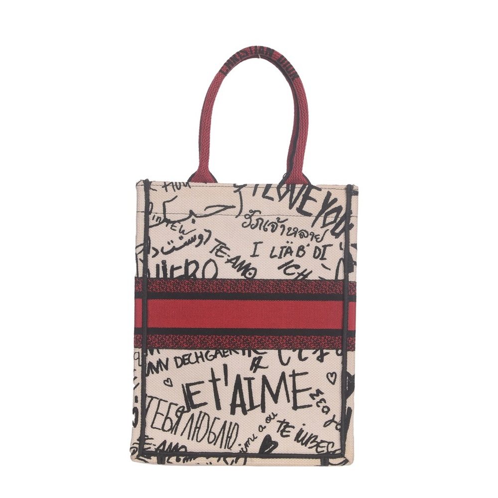 ♥️Dior Book Cream Canvas Tote with Red Logo Band Cotton Tote ♥️ - Picture 4 of 16